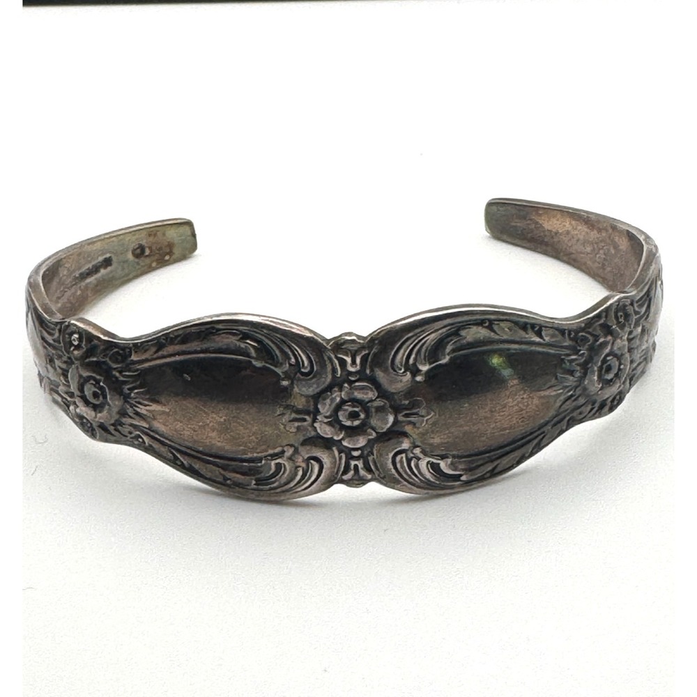 Vintage Spoon Bracelet Silver Plate Floral Cuff Heritage 1847 Rogers Bros IS
